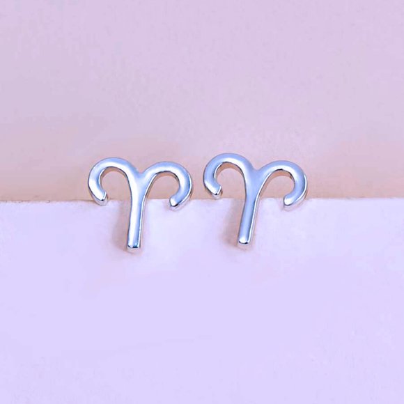 ARIES Zodiac Silvertone Stud Earrings - Picture 2 of 4